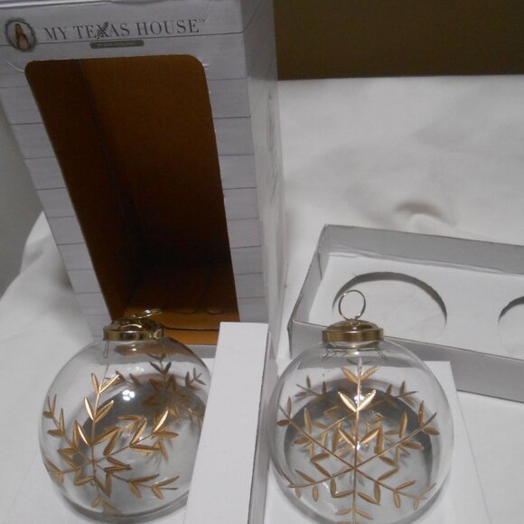 2 NEW MY TEXAS HOUSE BY ERIN VOGELPOHL JUMBO GLASS BULBS ORNAMENTS GOLD TRIM 🎄 - Picture 6 of 9